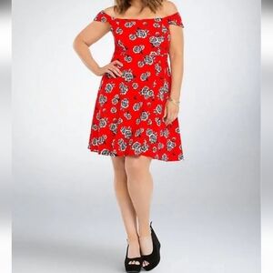 2X • Torrid • Floral Off-Shoulder Red Fit & Flare Dress